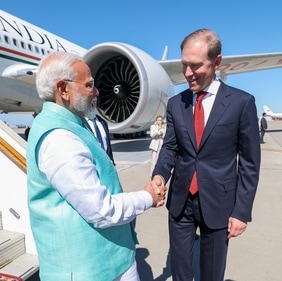 Prime Minister Narendra Modi was received by first deputy prime minister of Russia, Denis Manturov upon his arrival at the airport in Moscow on July 8 (X/@narendramodi/PTI) Prime Minister Narendra Modi was received by first deputy prime minister of Russia, Denis Manturov upon his arrival at the airport in Moscow on July 8 (X/@narendramodi/PTI)