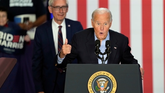 President Joe Biden speaks at a campaign rally at Sherman Middle School in Madison, Wis., Friday, July 5, 2024, as Wisconsin Gov. Tony Evers watches. 