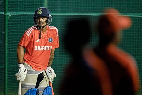 India's Ishan Kishan attends a practice session at the Y.S. Rajasekhara Reddy Cricket Stadium in Visakhapatnam on November 22, 2023(AFP)