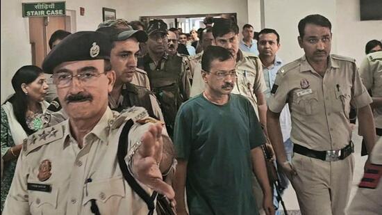 Delhi chief minister Arvind Kejriwal being produced in a Delhi court. (PTI/File)