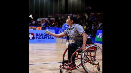 Ruchi Trivedi in action during the International Para Badminton Open Championship held in Uganda (HT Photo)