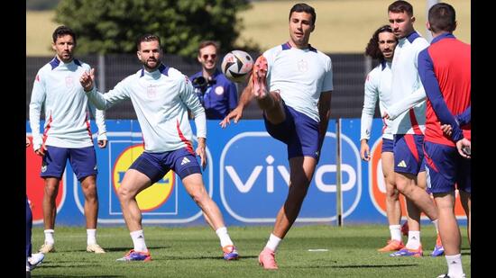 Spain midfielder Rodri at the team’s training base ahead of semi-final against France. (REUTERS)