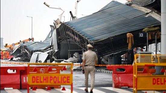 The T1 terminal of the Indira Gandhi International airport, where a portion of the roof collapsed resulting in the death of one person and injury to several others. (ANI Photo)