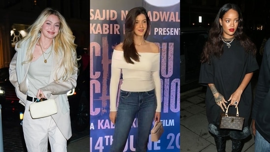 Gigi Hadid, Shanaya Kapoor and Rihanna over the years, carrying vanity boxes as bags