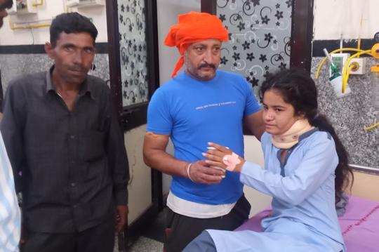 One of the injured students undergoing treatment at the civil hospital in Panchkula on Monday. (Sant Arora/HT) One of the injured students undergoing treatment at the civil hospital in Panchkula on Monday. (Sant Arora/HT)