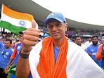 India's head coach Rahul Dravid after Team India wins the ICC Mens T20 World Cup 2024 final. India's head coach Rahul Dravid after Team India wins the ICC Mens T20 World Cup 2024 final.