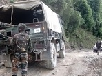 Kathua, Jul 09 (ANI): Security personnel conduct a search operation, where an army convoy was attacked by terrorists in the Machedi area, in Kathua on Tuesday. Reportedly, five Indian soldiers lost their lives in the attack.
Kathua, Jul 09 (ANI): Security personnel conduct a search operation, where an army convoy was attacked by terrorists in the Machedi area, in Kathua on Tuesday. Reportedly, five Indian soldiers lost their lives in the attack.