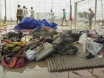 Bags and other belongings lying at the scene a day after a massive stampede that took place during a 'satsang' (religious congregation), in Sikandara Rao area in Hathras district on July 2.(PTI file) Bags and other belongings lying at the scene a day after a massive stampede that took place during a 'satsang' (religious congregation), in Sikandara Rao area in Hathras district on July 2.(PTI file)