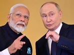 Russian President Vladimir Putin and Prime Minister Narendra Modi attend a ceremony to decorate India's PM with the Order of St. Andrew the Apostle the First-Called following their talks at the Kremlin in Moscow on July 9, 2024.