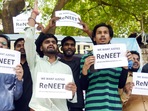 NEET aspirants protest against the alleged irregularities in the NEET-UG examination at Jantar Mantar, in New Delhi on Wednesday. NEET aspirants protest against the alleged irregularities in the NEET-UG examination at Jantar Mantar, in New Delhi on Wednesday.