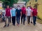 Delhi Police Crime Branch personnel with men who were arrested for their alleged involvement in an organ transplant racket on Tuesday, July 9, 2024. Delhi Police Crime Branch personnel with men who were arrested for their alleged involvement in an organ transplant racket on Tuesday, July 9, 2024.