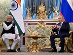 Russia's President Vladimir Putin and Prime Minister Narendra Modi attend a meeting at the Kremlin in Moscow. 