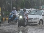 A few roads reported waterlogging after brief spell of rains on Tuesday.(Raj K Rak/HT Photo)