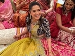 Anjali Merchant attends her sister Radhika Merchant and Anant Ambani's Haldi ceremony in a lehenga. 