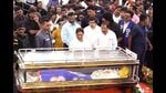 **EDS: SCREENSHOT VIA PTI VIDEOS** Chennai: Bahujan Samaj Party (BSP) chief Mayawati pays her last respects to the mortal remains of party leader K. Armstrong, who was hacked to death by a six-member gang, in Chennai, Sunday, July 7, 2024. (PTI Photo) (PTI)