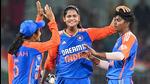India's Pooja Vastrakar, right, celebrates the wicket of South Africa's batter Nadine de Klerk during the third T20I at the MA Chidambaram Stadium in Chennai on Tuesday. (PTI) India's Pooja Vastrakar, right, celebrates the wicket of South Africa's batter Nadine de Klerk during the third T20I at the MA Chidambaram Stadium in Chennai on Tuesday. (PTI)