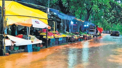 A flooded market in Maharashtra’s Ratnagiri district. (ANI)