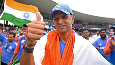 India's head coach Rahul Dravid after Team India wins the ICC Mens T20 World Cup 2024 final. (ICC - X )