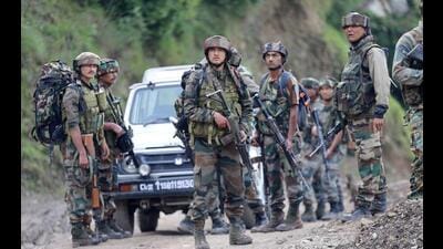 Indian Army personnel during a counter-terror operation following the terrorist attack on an army convoy in Kathua district on Tuesday. Five soldiers were killed in the terrorist attack. (PTI Photo) Indian Army personnel during a counter-terror operation following the terrorist attack on an army convoy in Kathua district on Tuesday. Five soldiers were killed in the terrorist attack. (PTI Photo)