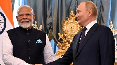 Russia's President Vladimir Putin shakes hands with Prime Minister Narendra Modi during a meeting at the Kremlin in Moscow on July 9 (via REUTERS) Russia's President Vladimir Putin shakes hands with Prime Minister Narendra Modi during a meeting at the Kremlin in Moscow on July 9 (via REUTERS)