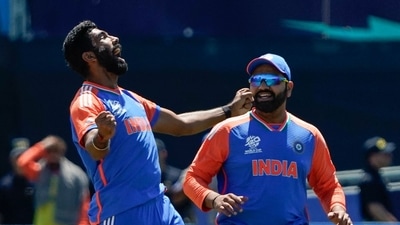 India's Jasprit Bumrah celebrates with teammate Rohit Sharma after Pakistan's Azam Khan was dismissed during the ICC men's Twenty20 World Cup 2024 group A cricket match between India and Pakistan (AFP) India's Jasprit Bumrah celebrates with teammate Rohit Sharma after Pakistan's Azam Khan was dismissed during the ICC men's Twenty20 World Cup 2024 group A cricket match between India and Pakistan (AFP)