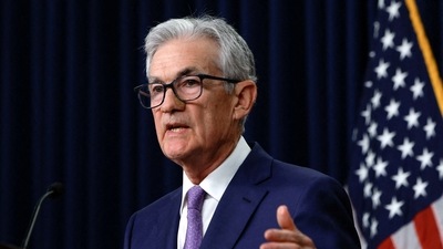 US Federal Reserve Chair Jerome Powell delivers remarks during a press conference. (Reuters)