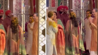 Uddhav Thakeray and family chatted with Shloka Mehta's parents at Antilia. (Varinder Chawla) Uddhav Thakeray and family chatted with Shloka Mehta's parents at Antilia. (Varinder Chawla)