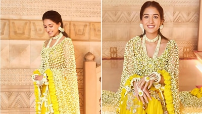 Radhika Merchant channels Shakuntala in bright and lovely haldi look. Radhika Merchant channels Shakuntala in bright and lovely haldi look.