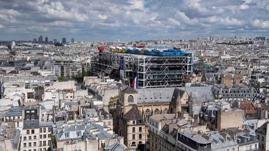(FILES) A view of Paris taken from the Tour Saint-Jacques shows the Centre Pompidou on April 26, 2019. The 2024 Paris Olympic Games are set to begin with an unprecedented open-air ceremony on the river Seine on July 26, 2024, as most concerns so far relate to security arrangements for the opening festivities. (Photo by Eric Feferberg / AFP)(AFP)