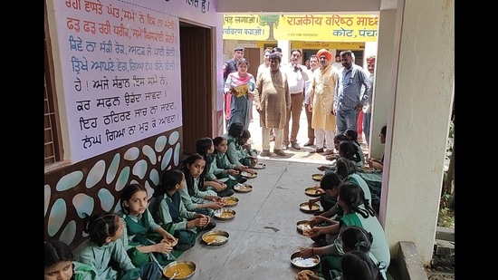 Haryana assembly speaker Gian Chand Gupta during inspection at a government school in Panchkula on Tuesday. (Sant Arora/HT)
