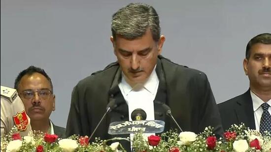 Justice Sheel Nagu being sworn in as the chief justice of the Punjab and Haryana high court in Chandigarh on Tuesday. (PTI Photo)