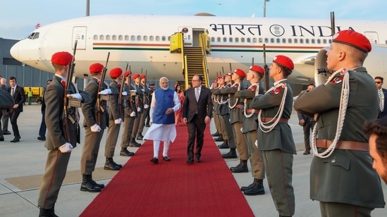 Prime Minister Narendra Modi upon his arrival in Vienna.