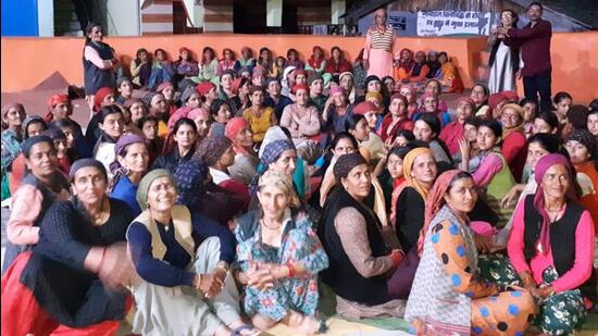 Women attended panchayat meetings in large numbers to endorse banning alcohol at social gatherings. (HT Photo)