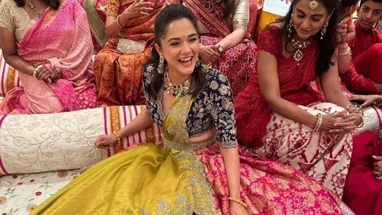 Anjali Merchant glows in colourful lehenga at sister Radhika Merchant and Anant Ambani's Haldi. Pics