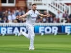 England's Gus Atkinson celebrates a wicket.