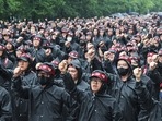 Members of the National Samsung Electronics Union shout slogans during a rally as they began a three-day general strike outside of Samsung Electronics' Hwaseong campus in Hwaseong, South Korea.(AP) Members of the National Samsung Electronics Union shout slogans during a rally as they began a three-day general strike outside of Samsung Electronics' Hwaseong campus in Hwaseong, South Korea.(AP)