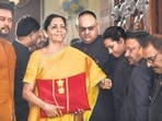 Nirmala Sitharaman after presenting the Union Budget 2020-21 in the Lok Sabha. Nirmala Sitharaman after presenting the Union Budget 2020-21 in the Lok Sabha.