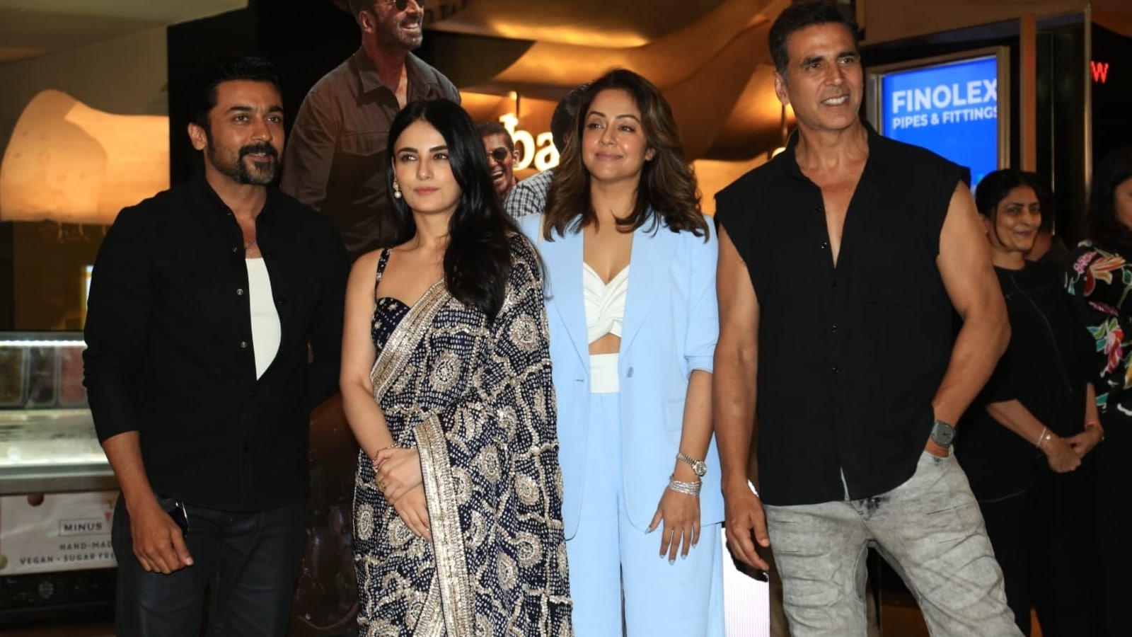 Akshay Kumar and Suriya are all smiles as they pose together at Sarfira screening; Jyotika, Radhika Madan attend too | Bollywood