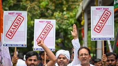 A protest being held over the alleged irregularities in NEET 2024 at Jantar Mantar on Monday. (Sanchit Khanna/HT Photo) (HT_PRINT) A protest being held over the alleged irregularities in NEET 2024 at Jantar Mantar on Monday. (Sanchit Khanna/HT Photo) (HT_PRINT)