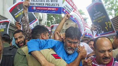 Apni Party leaders and workers during their protest against the alleged power bills hike, in Srinagar. (PTI) Apni Party leaders and workers during their protest against the alleged power bills hike, in Srinagar. (PTI)