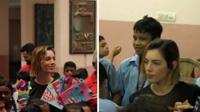 Grecia Munoz and Deepinder Goyal visited a school in Gurgaon on Zomato's 16th birthday. (Instagram/greciamunozp) Grecia Munoz and Deepinder Goyal visited a school in Gurgaon on Zomato's 16th birthday. (Instagram/greciamunozp)