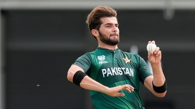 Pakistan's Shaheen Shah Afridi bowls a delivery during the ICC Men's T20 World Cup cricket match between Ireland and Pakistan (AP) Pakistan's Shaheen Shah Afridi bowls a delivery during the ICC Men's T20 World Cup cricket match between Ireland and Pakistan (AP)