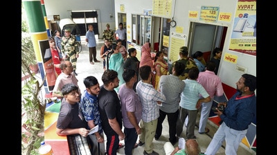 Voters stand in a queue to cast their votes for the Jalandhar West Assembly bypoll on Wednesday. (ANI) Voters stand in a queue to cast their votes for the Jalandhar West Assembly bypoll on Wednesday. (ANI)