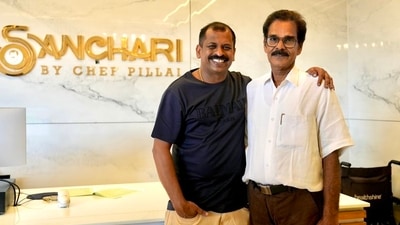 The image shows chef Suresh Pillai with a person who hired him when he was just 17 and working as a security guard. (X/@chef_pillai) The image shows chef Suresh Pillai with a person who hired him when he was just 17 and working as a security guard. (X/@chef_pillai)