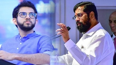 Shiv Sena (UBT) leader Aaditya Thackeray and Maharashtra chief minister Eknath Shinde. Shiv Sena (UBT) leader Aaditya Thackeray and Maharashtra chief minister Eknath Shinde.