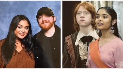 Rupert Grint and Afshan Azad in a new photo, and a still of them from Harry Potter. Rupert Grint and Afshan Azad in a new photo, and a still of them from Harry Potter.
