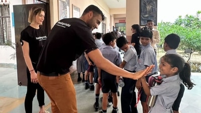Zomato CEO Deepinder Goyal and his wife Grecia Munoz with children on the occasion of delivery giant's 16th birthday. (Instagram/@deepigoyal) Zomato CEO Deepinder Goyal and his wife Grecia Munoz with children on the occasion of delivery giant's 16th birthday. (Instagram/@deepigoyal)