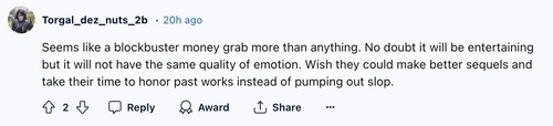 Comment section from the Reddit thread titled: Gladiator Sequel Comment section from the Reddit thread titled: Gladiator Sequel