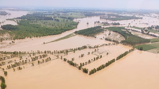 A picture of flooded areaas in Haldwani, Banbasa, Tanakpur, Sitarganj, Khatima and other flood affected areas. (ANI Photo) 