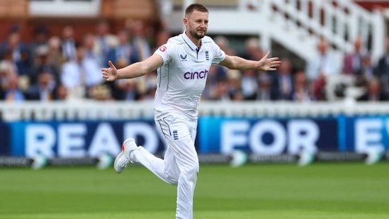 England's Gus Atkinson celebrates a wicket.(Action Images via Reuters)